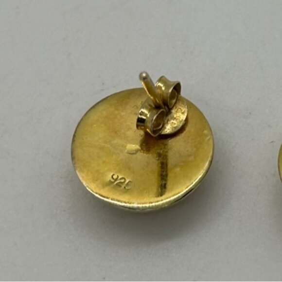 Gold Vermeil Over Sterling Silver Puffy Round Earrings 925 For Women Vintage REA - Picture 6 of 7